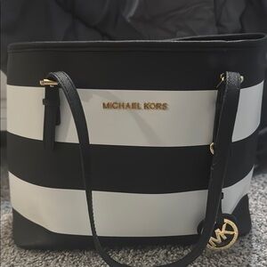Michael Kors Black and White Striped Women's Bag